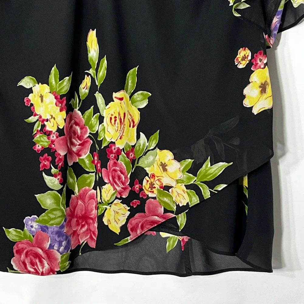 Studio I Womens 20W Black Floral 2 Piece Set Chiffon Top and Skirt Special Event